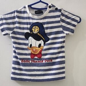 MonnaLisa Navy & White Striped Donald Duck Tee, Size 18 M‎
